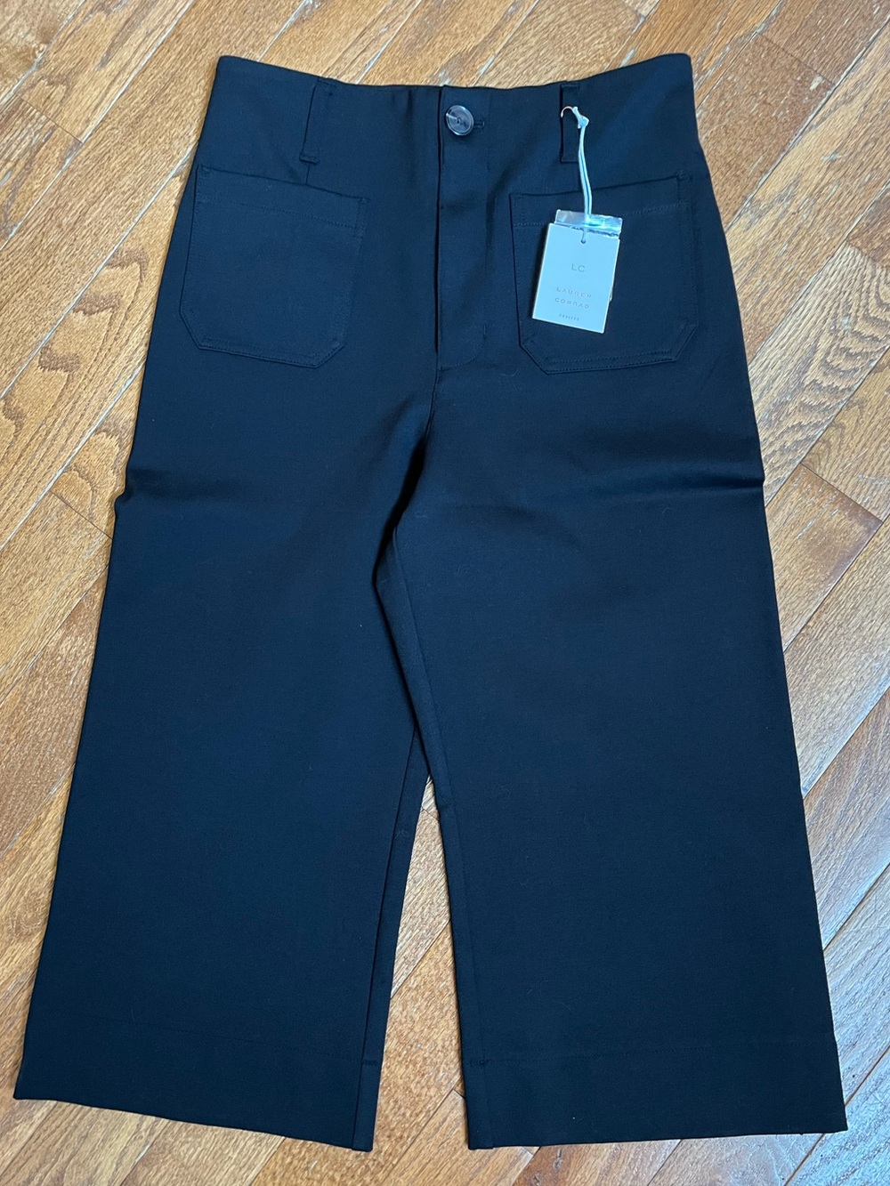 NWT LC Lauren Conrad Black Wide-Leg Crop Pants with Front Patch Pockets, Size 10